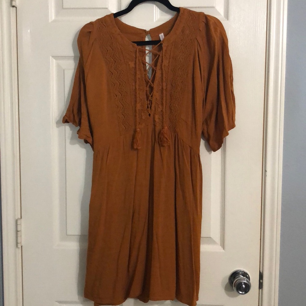 Xhilaration Yellow Boho Lace Up Dress